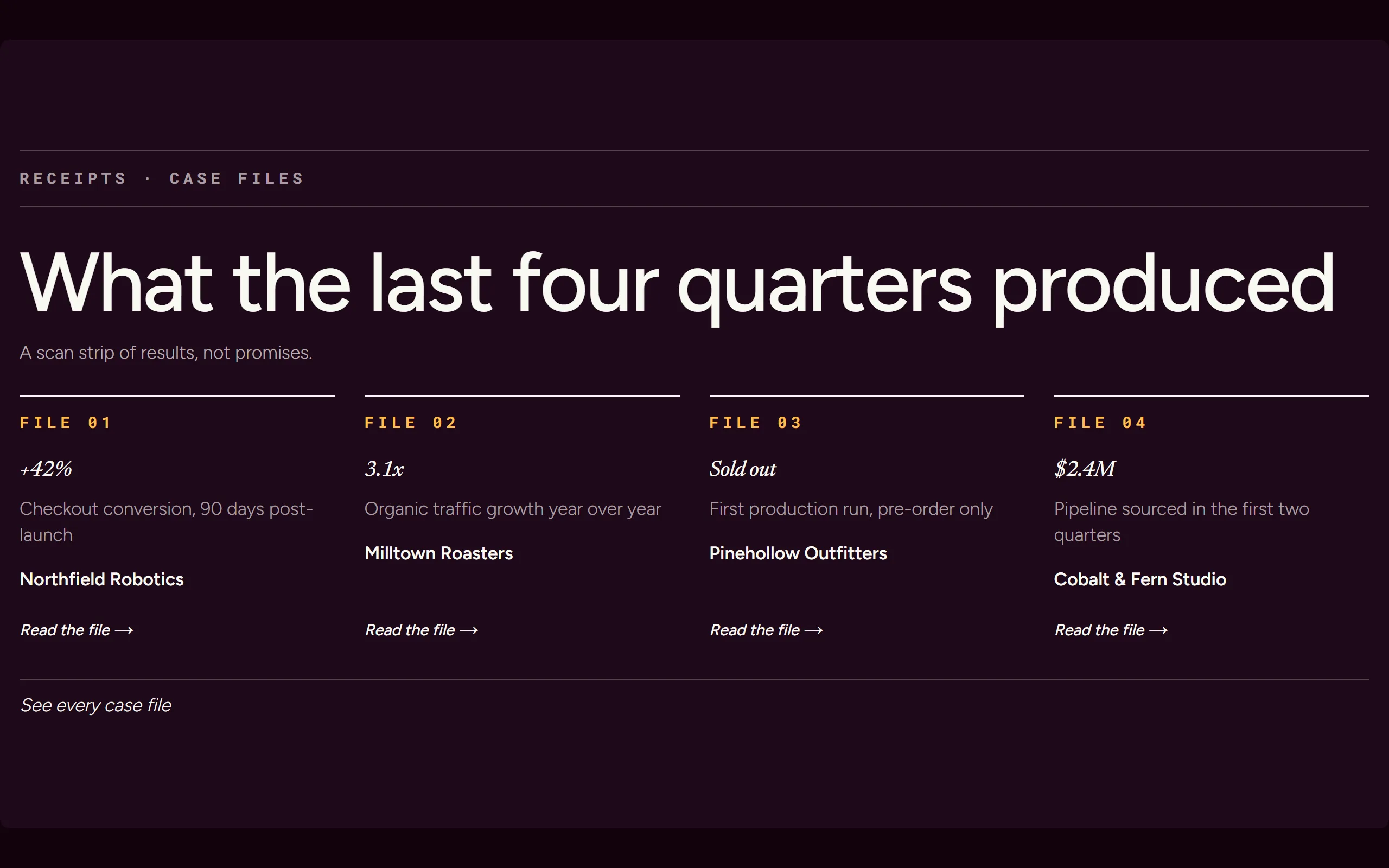 Case File Grid — dark theme