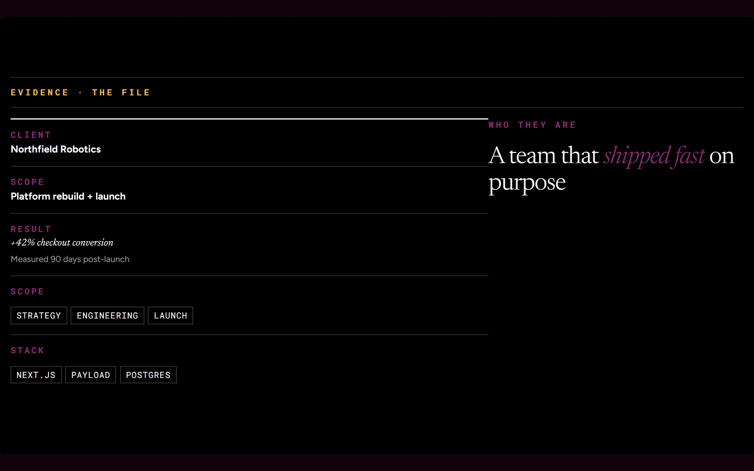 Evidence Sheet — dark theme